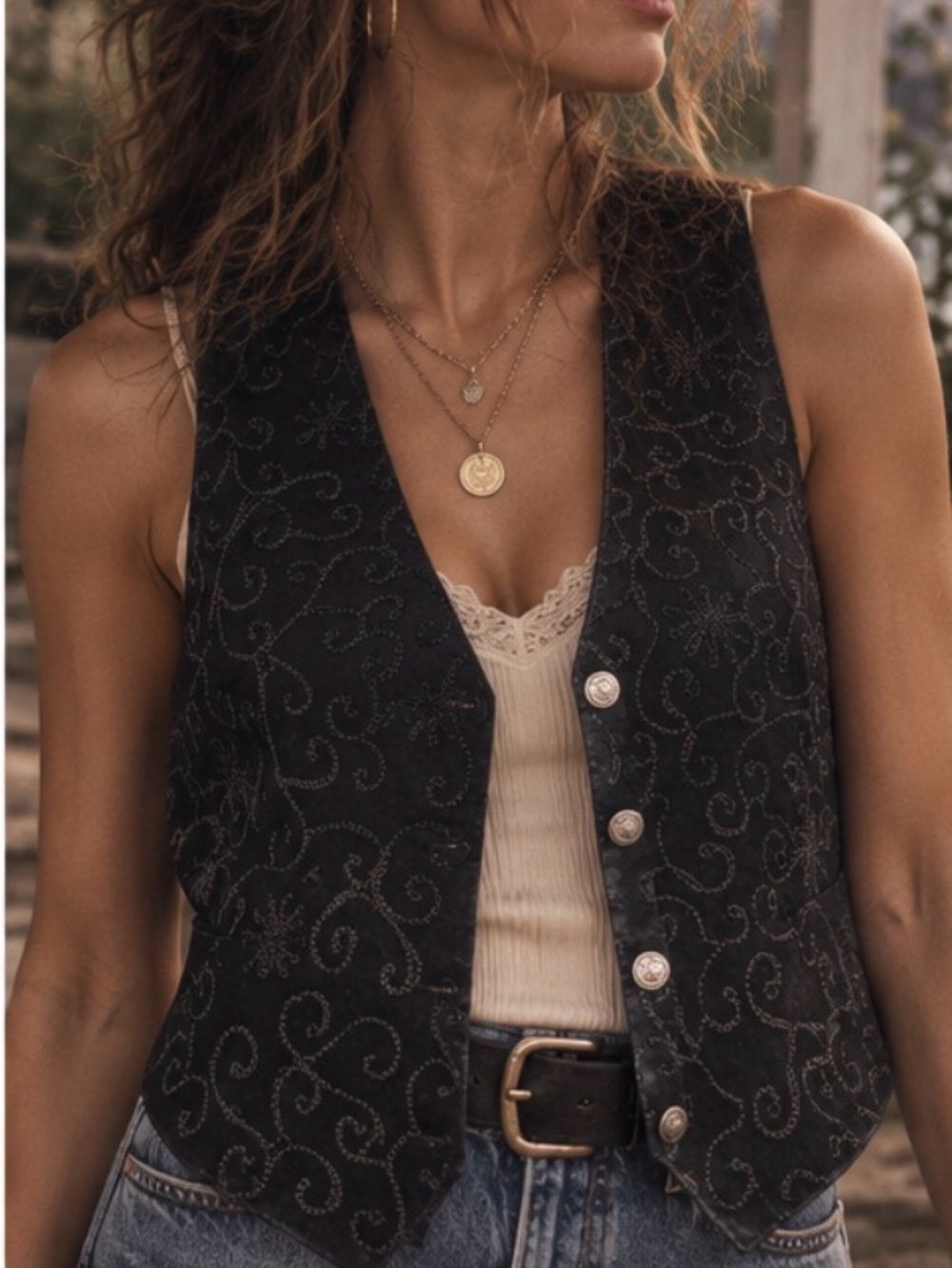 Katch Me Leather Vest Vintage 90s Brown Witchy Boho Practical Magic